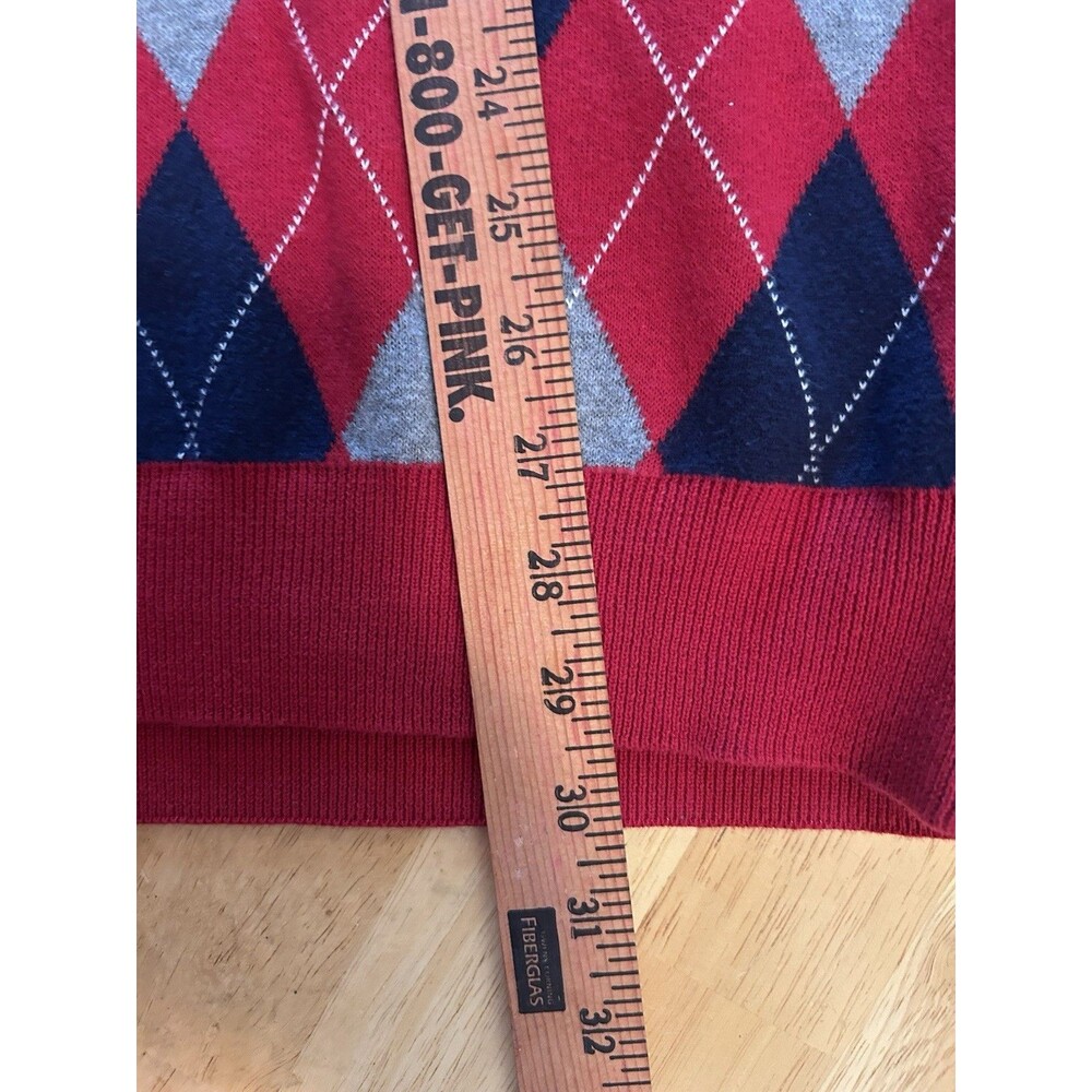 Chaps Mens XL Red Argyle Sweater Vest Cotton V Neck Preppy Golf Classic Dad Gift - Picture 11 of 13